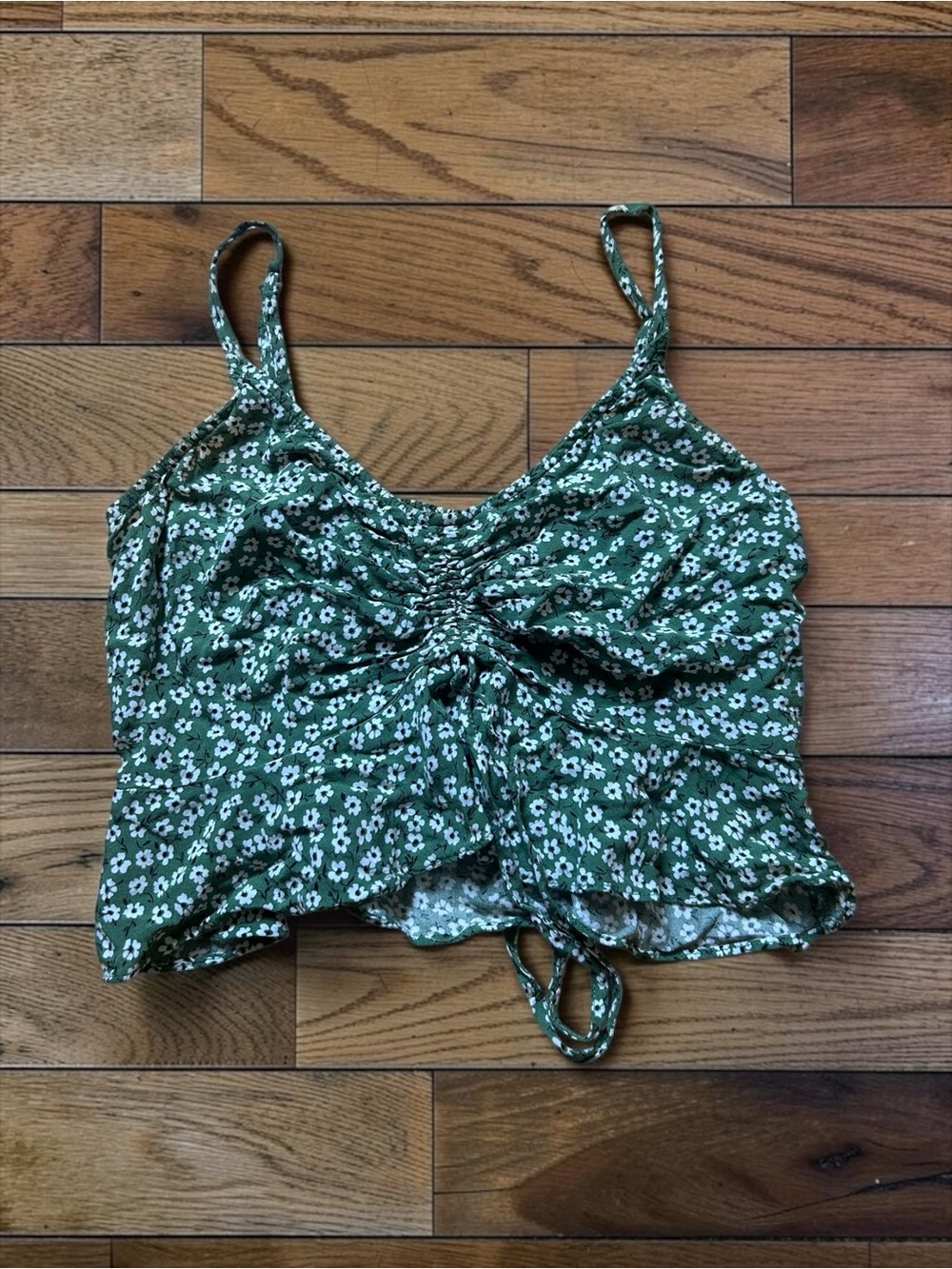 Wild Fable Green Floral Ruched Tie Front Cami Top Size S
